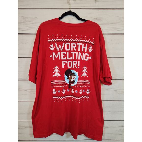 Buc-ee's Unisex "Worth Melting For" Winter Red T-Shirt Short Sleeve Crewneck 2XL - Picture 2 of 5